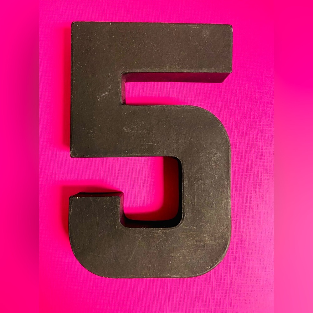 Block chunky paper mache number 5 (five). Black color.